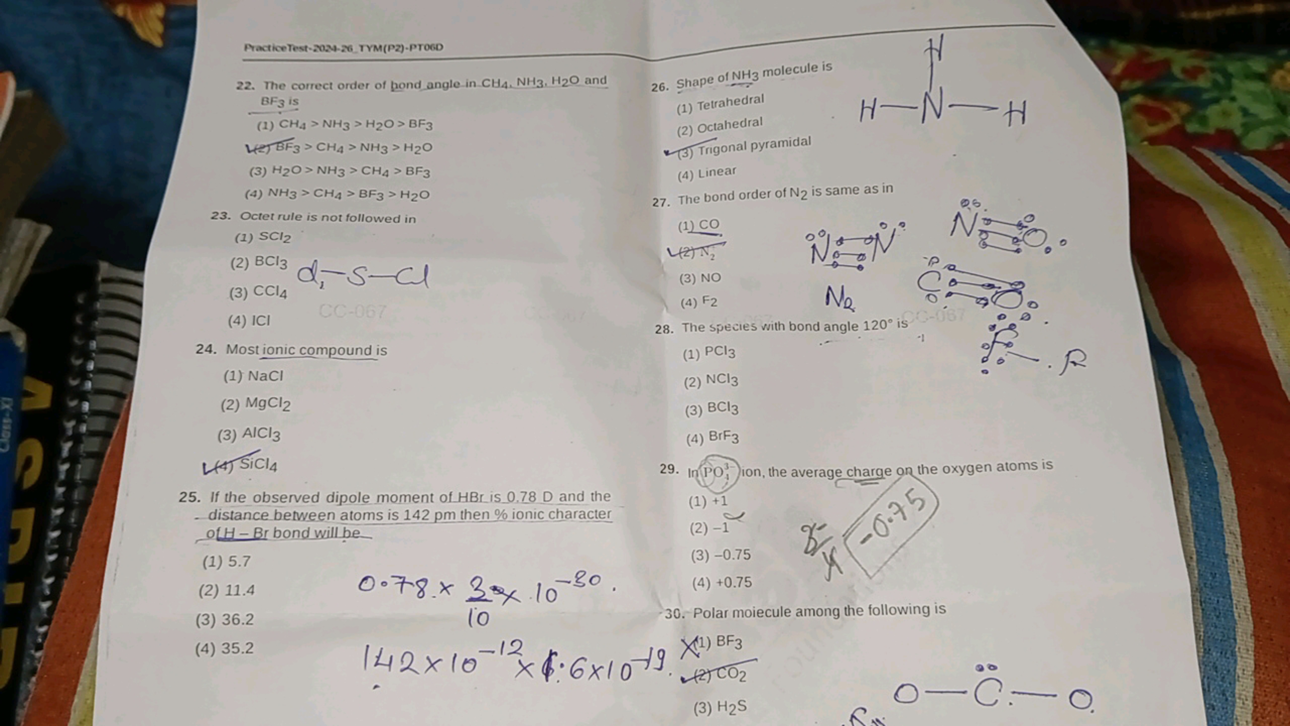 Class-XI
Practice Test-2024-26 TYM (P2)-PT06D
22. The correct order of