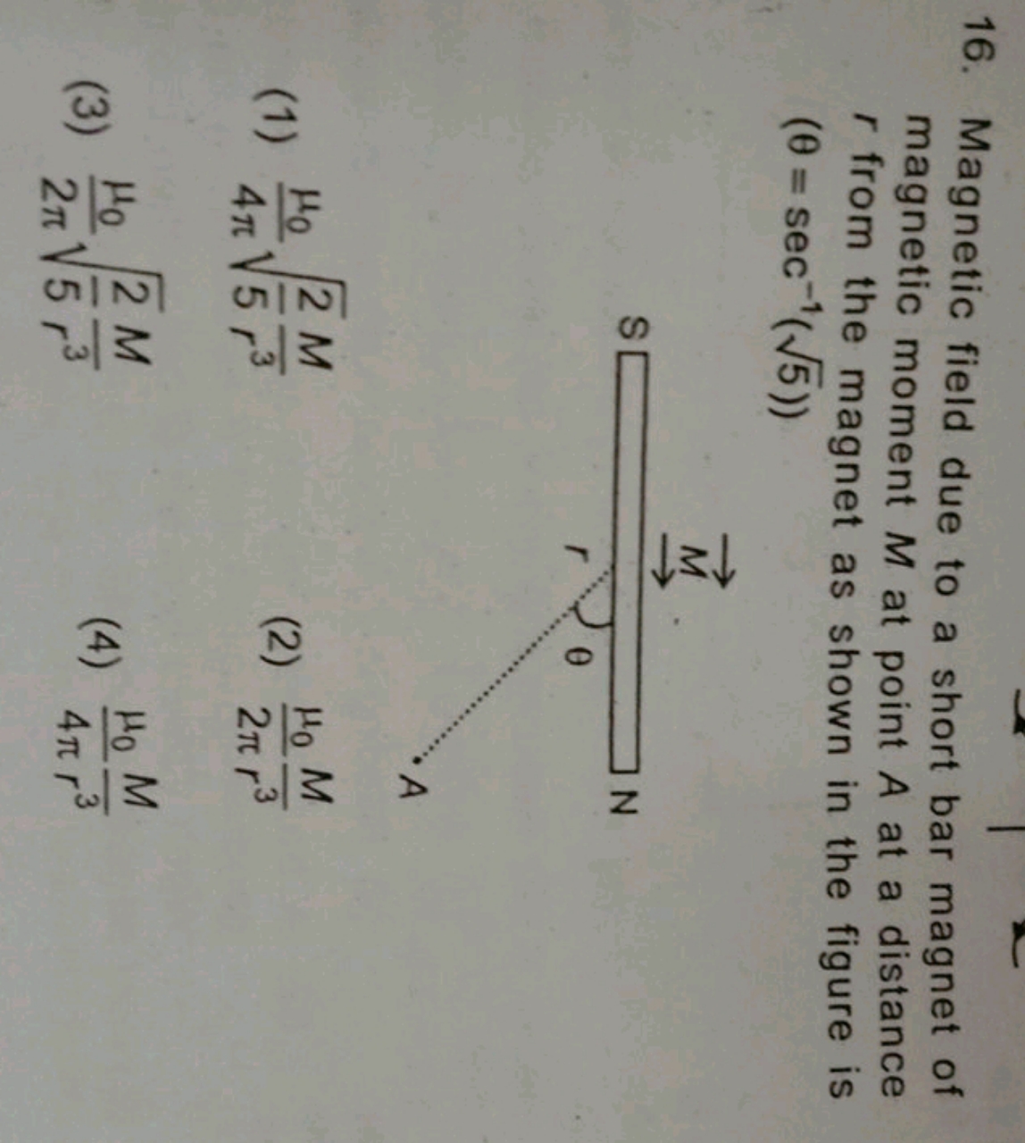 16. Magnetic field due to a short bar magnet of magnetic moment M at p