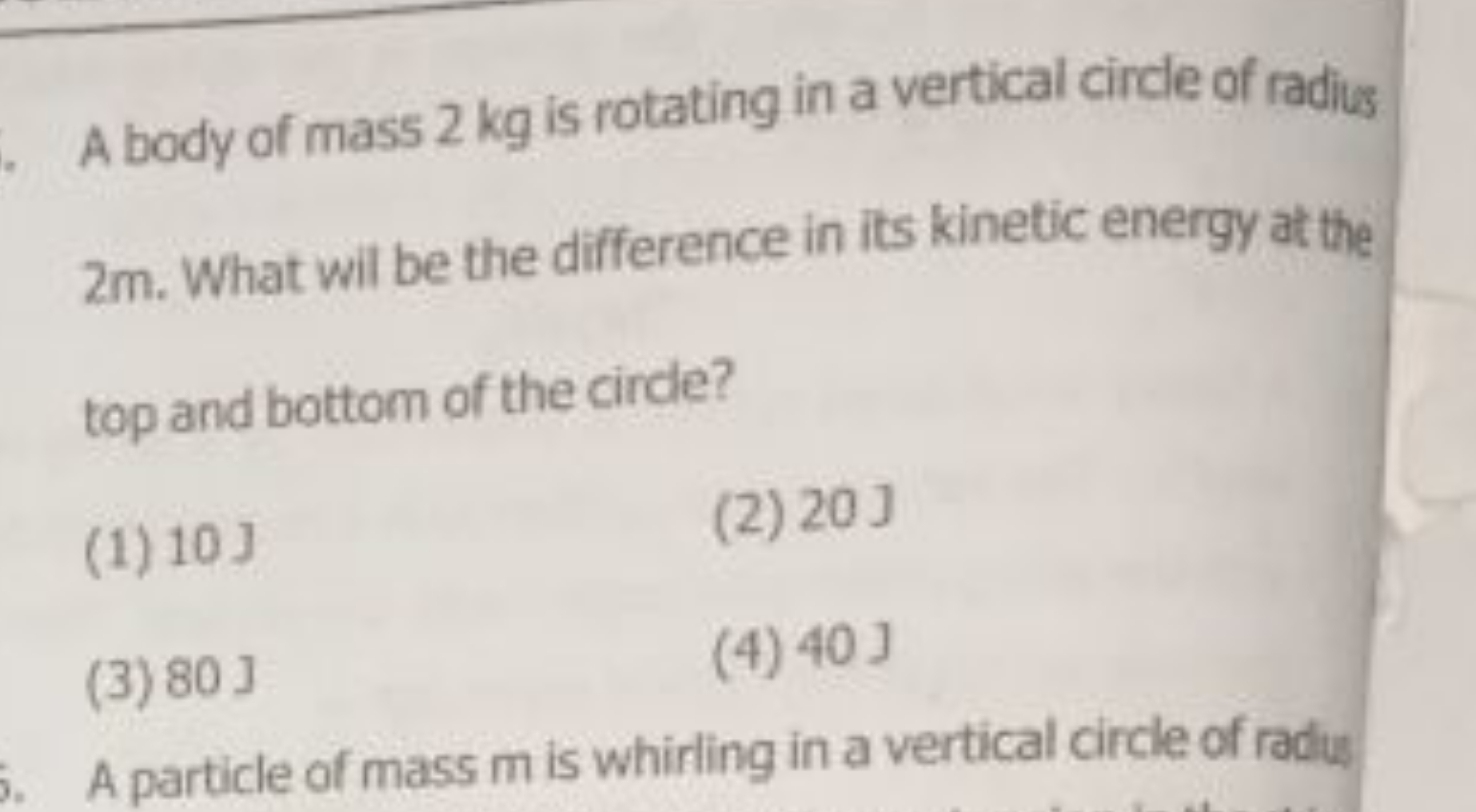 A body of mass 2 kg is rotating in a vertical circle of radius 2 m . W