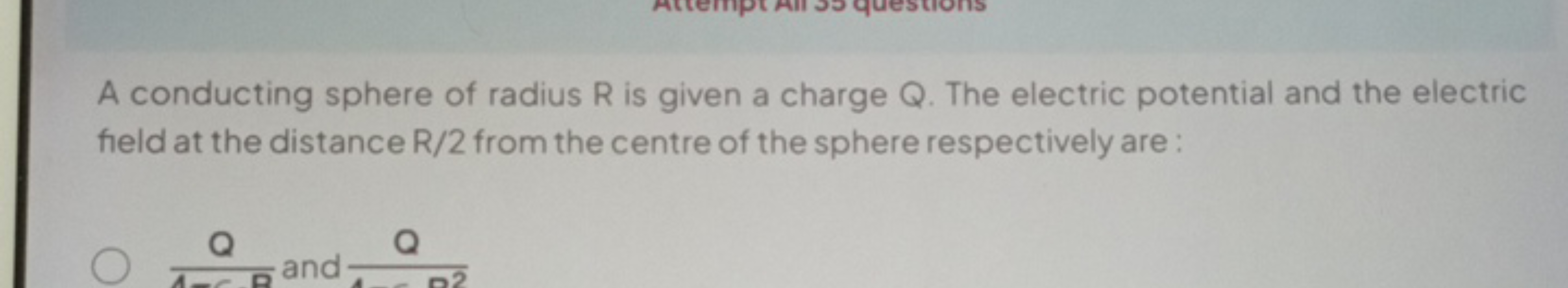 A conducting sphere of radius R is given a charge Q. The electric pote