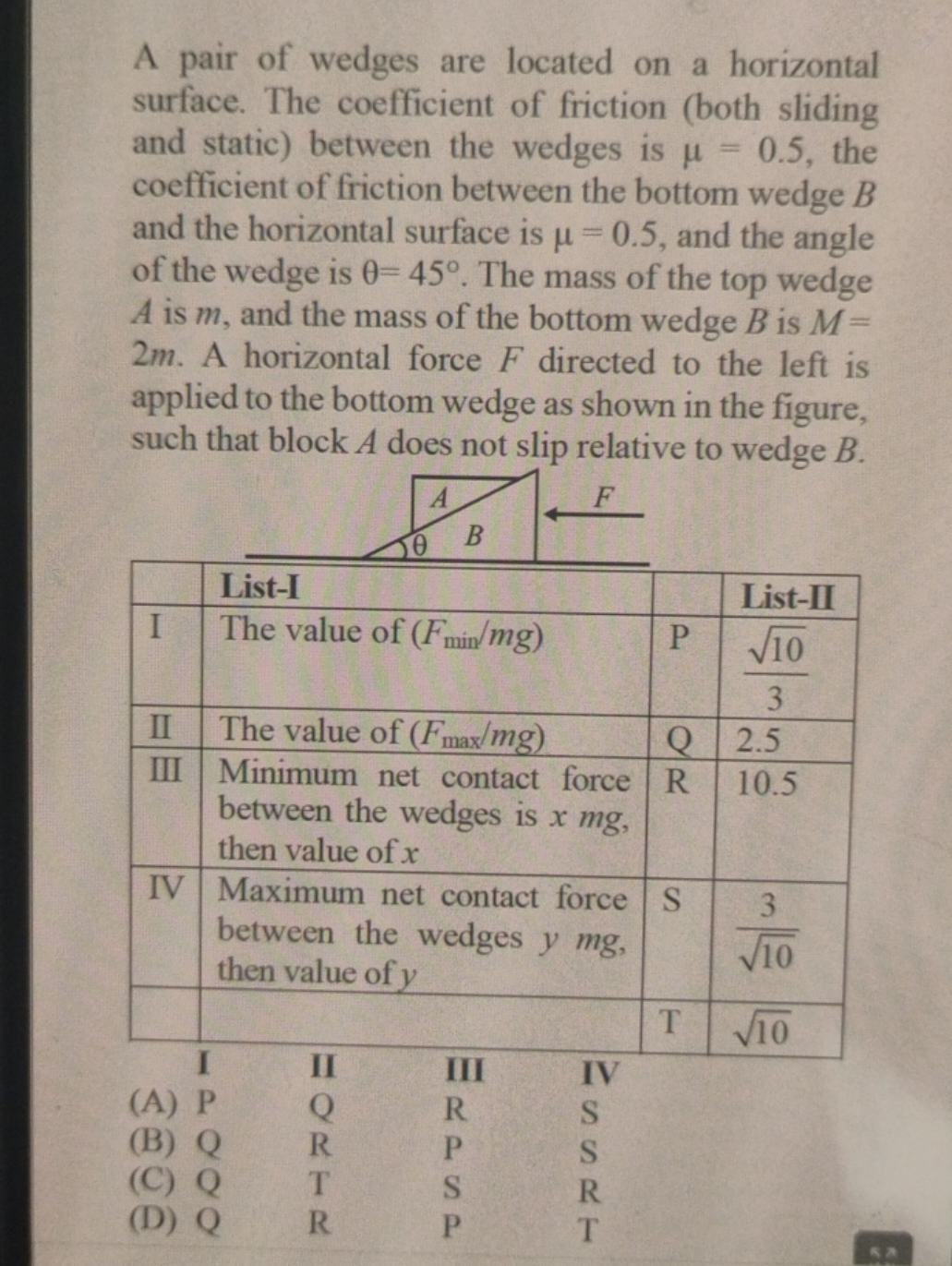 A pair of wedges are located on a horizontal surface. The coefficient 