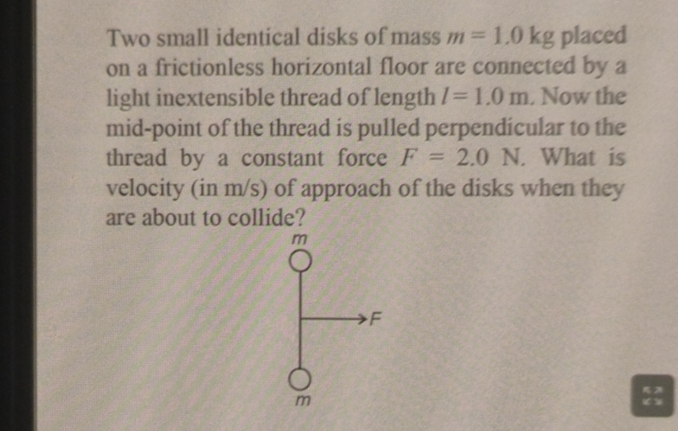 Two small identical disks of mass m=1.0 kg placed on a frictionless ho