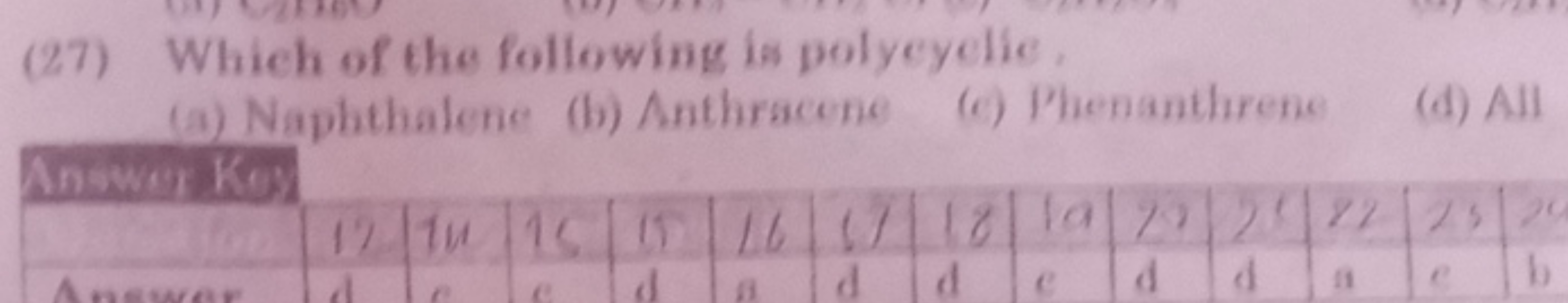 (27) Which of the following is polycyclic,
(a) Naphithatene
(b) Anthrs