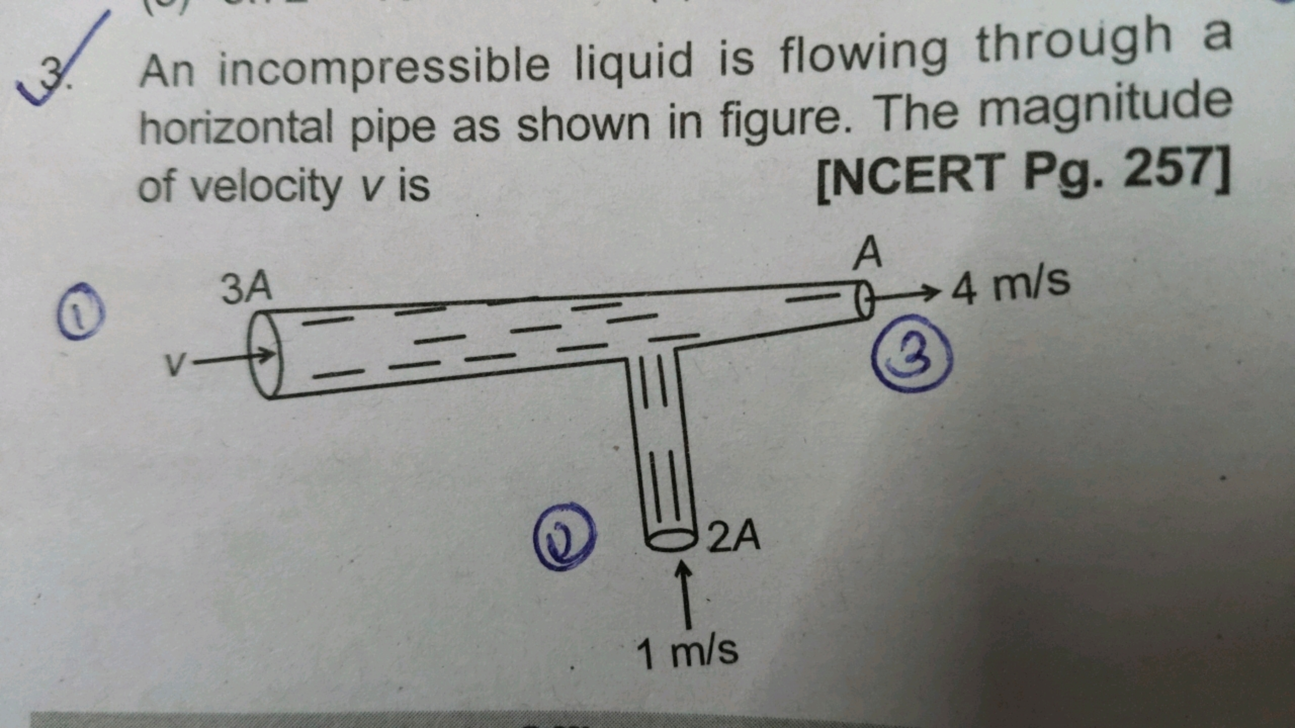 3. An incompressible liquid is flowing through a horizontal pipe as sh