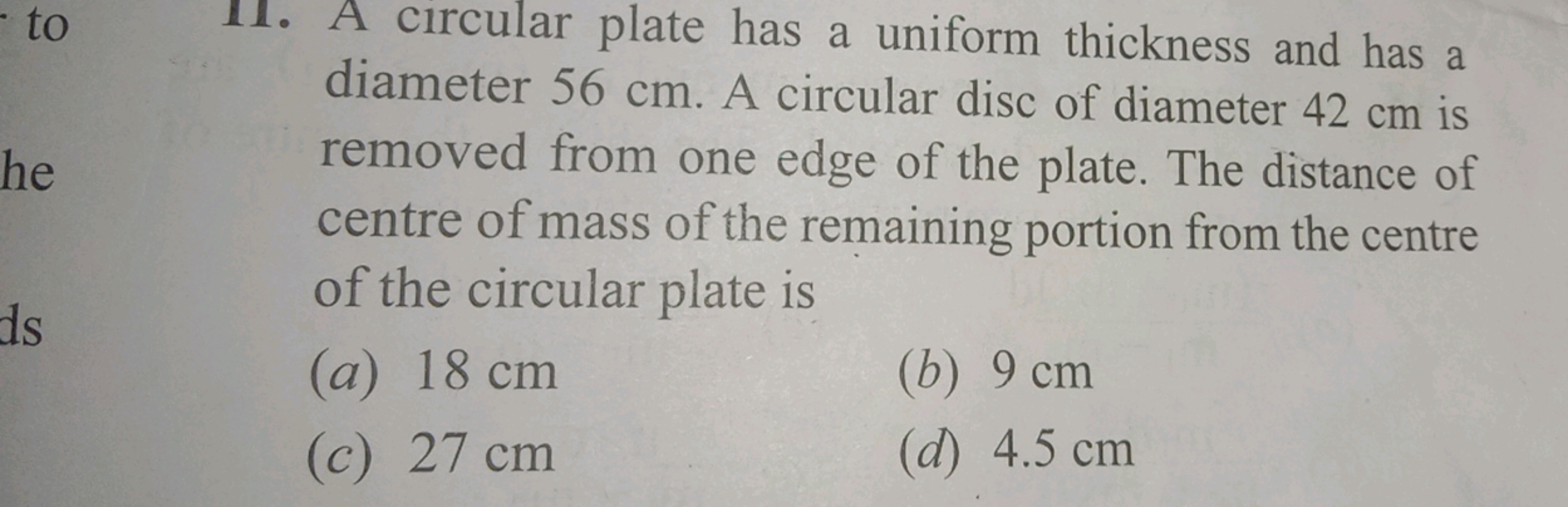 to 11. A circular plate has a uniform thickness and has a diameter 56 