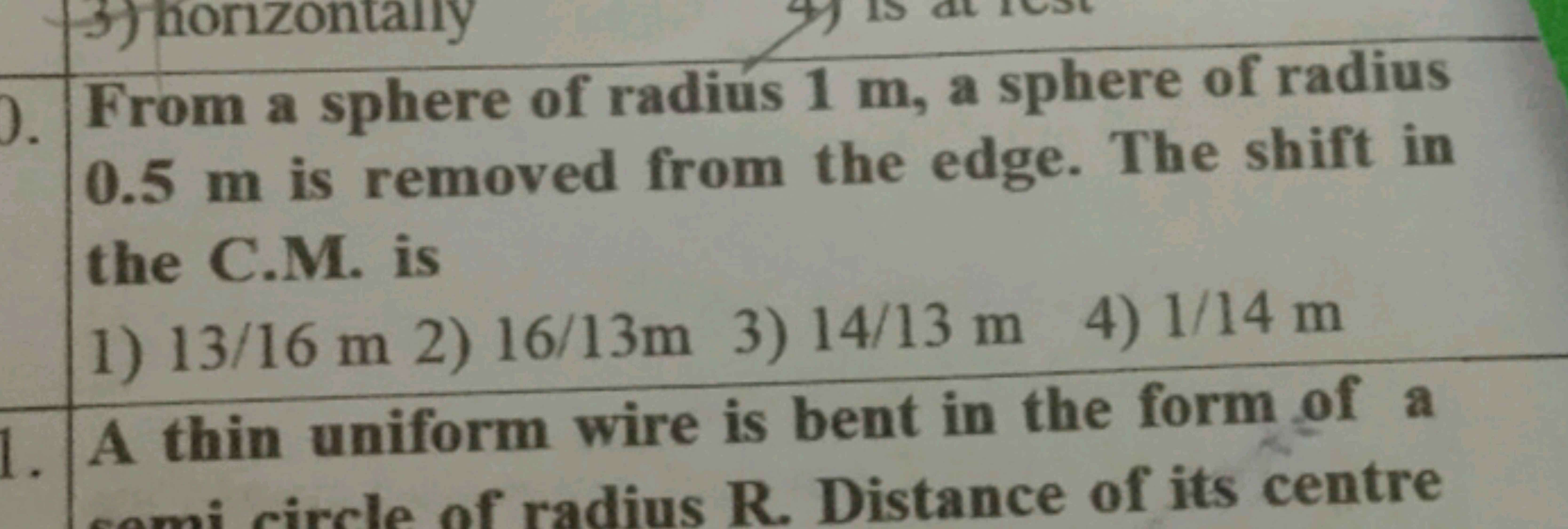 From a sphere of radius 1 m , a sphere of radius 0.5 m is removed from