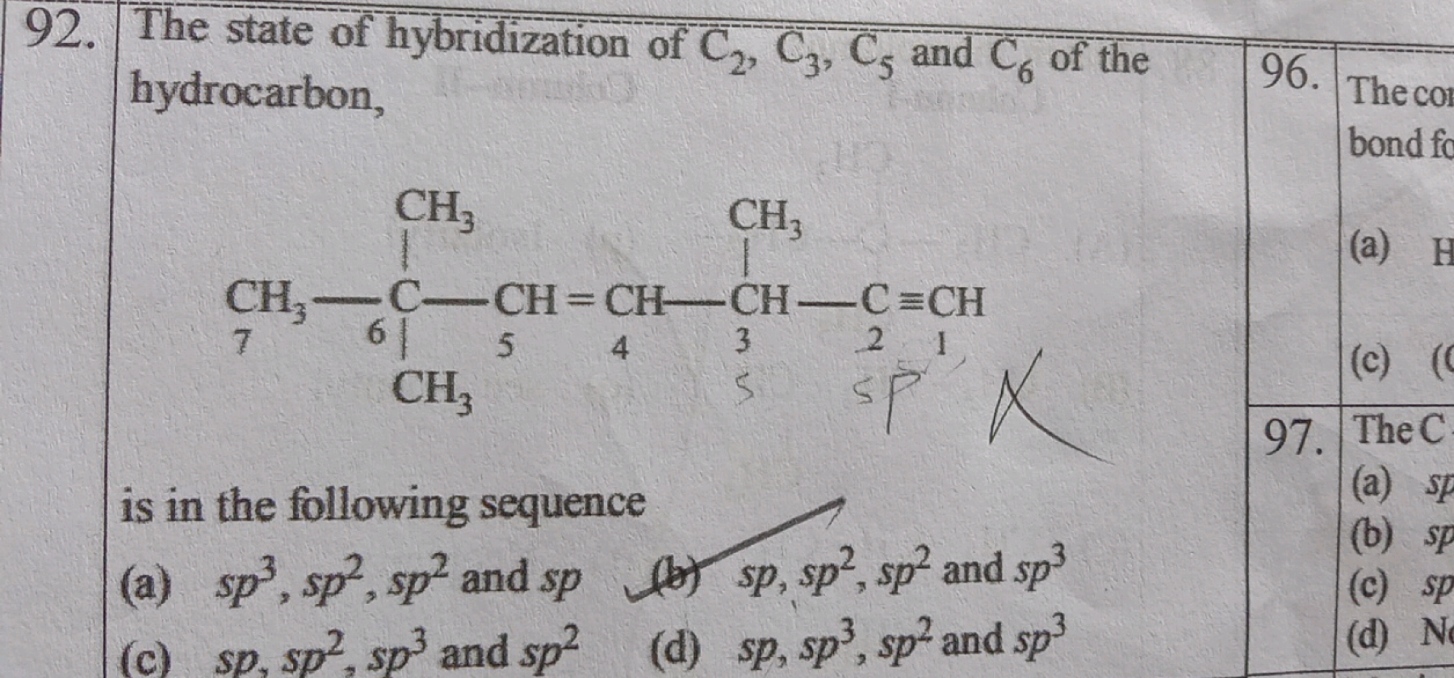 92. The state of hybridization of C2​,C3​,C5​ and C6​ of the hydrocarb