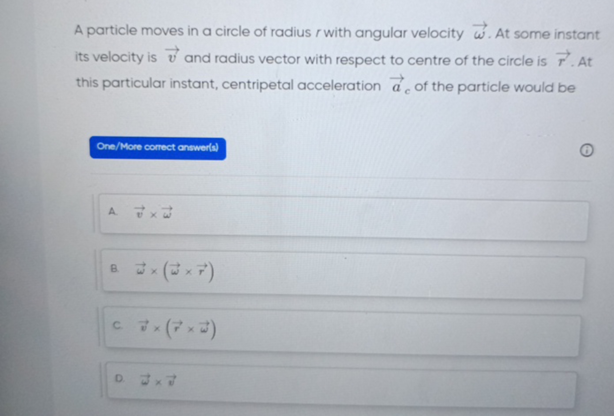 A particle moves in a circle of radius r with angular velocity ω. At s