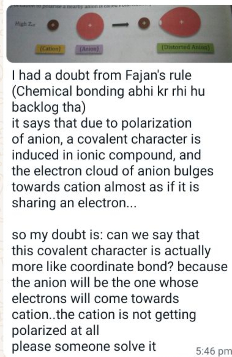 I had a doubt from Fajan's rule (Chemical bonding abhi kr rhi hu backl