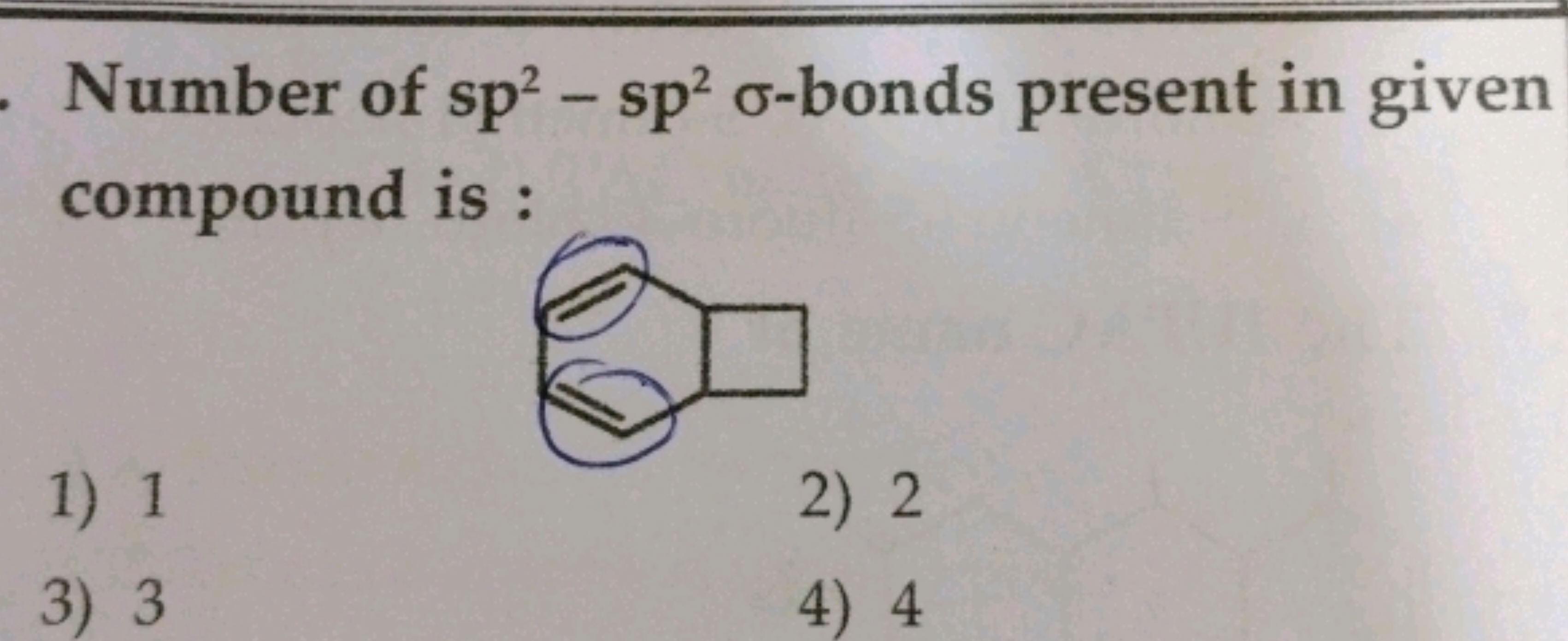 Number of s2−sp2σ-bonds present in given compound is :
C1=CC23C=CC4CCC