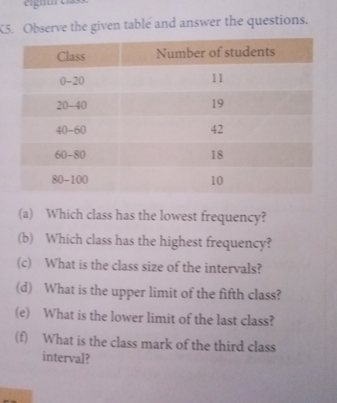 (5. Observe the given table and answer the questions.
\begin{tabular} 