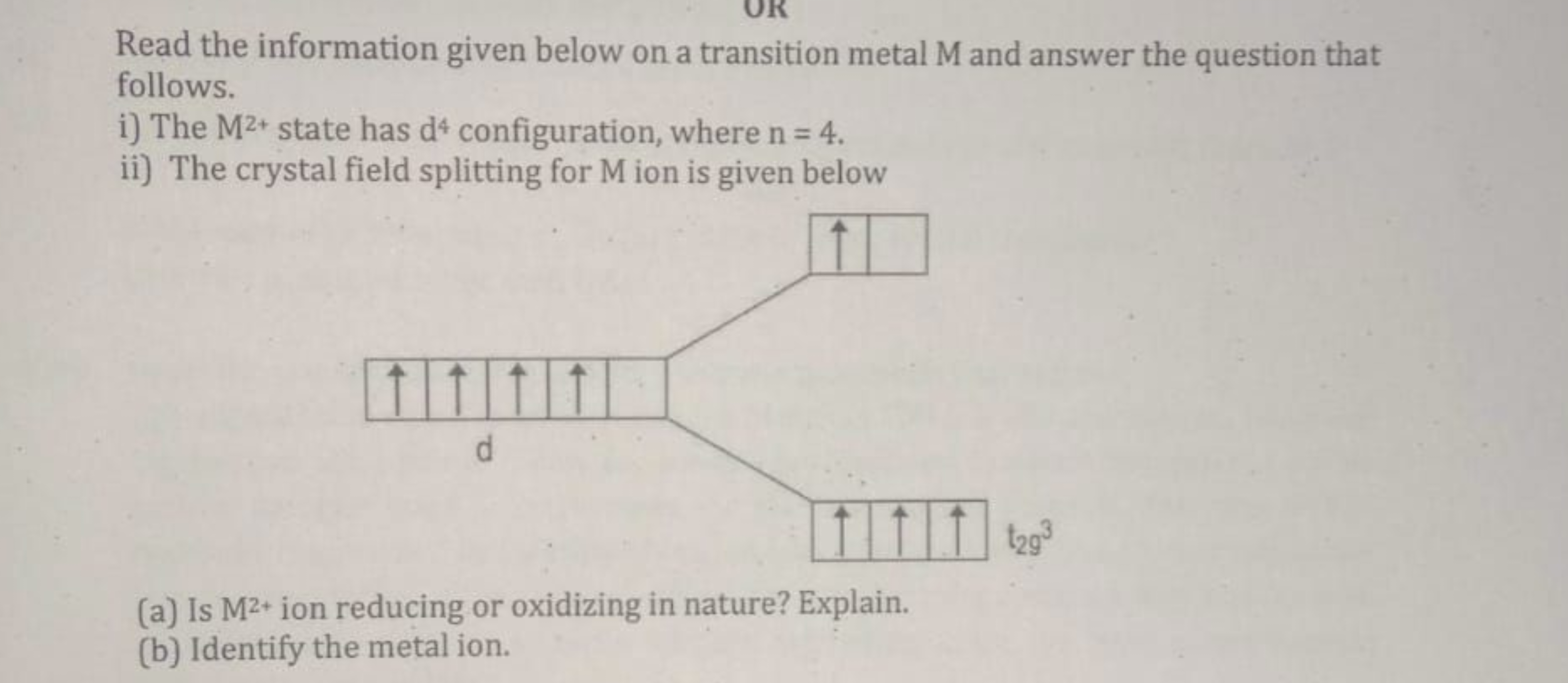 Read the information given below on a transition metal M and answer th