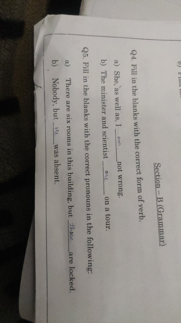 Section -B (Grammar)

Q4. Fill in the blanks with the correct form of 