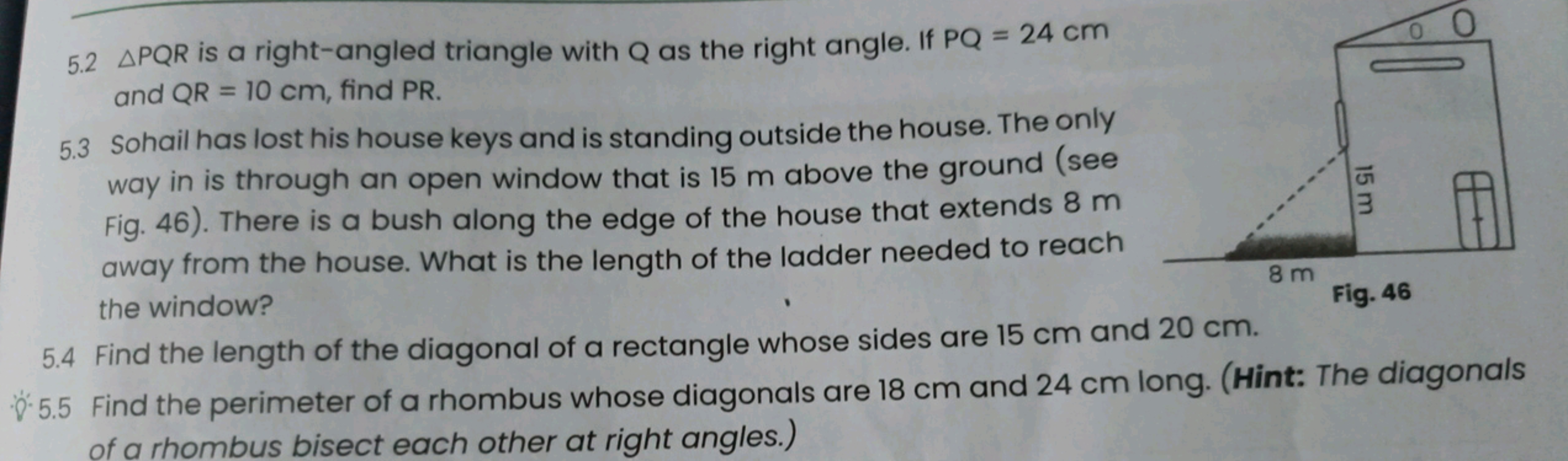 5.2 △PQR is a right-angled triangle with Q as the right angle. If PQ=2