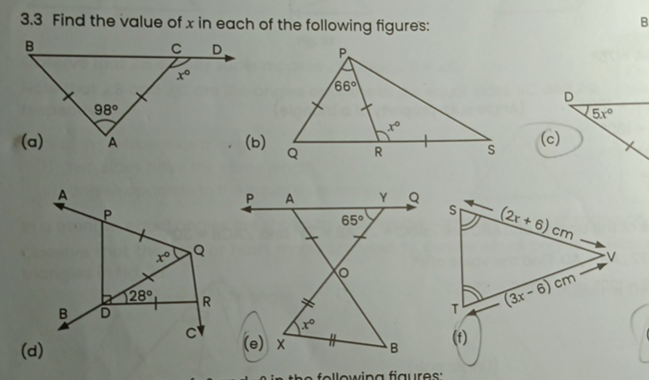 3.3 Find the value of x in each of the following figures:
B
(a)

D
(b)