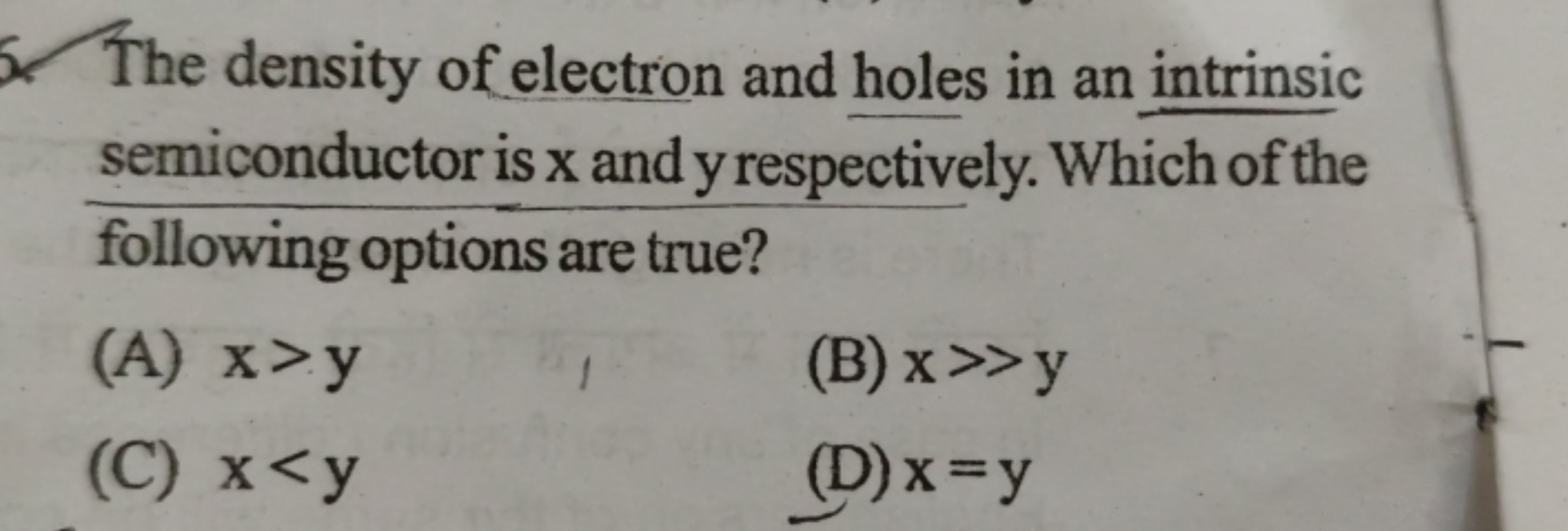 The density of electron and holes in an intrinsic semiconductor is x a