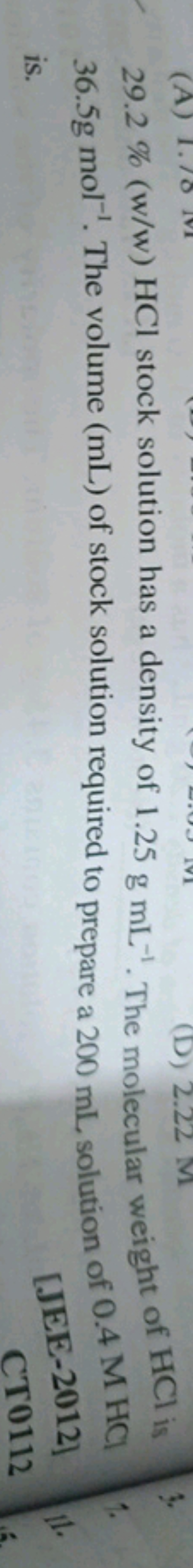 29.2%(w/w)HCl stock solution has a density of 1.25 g mL−1. The molecul