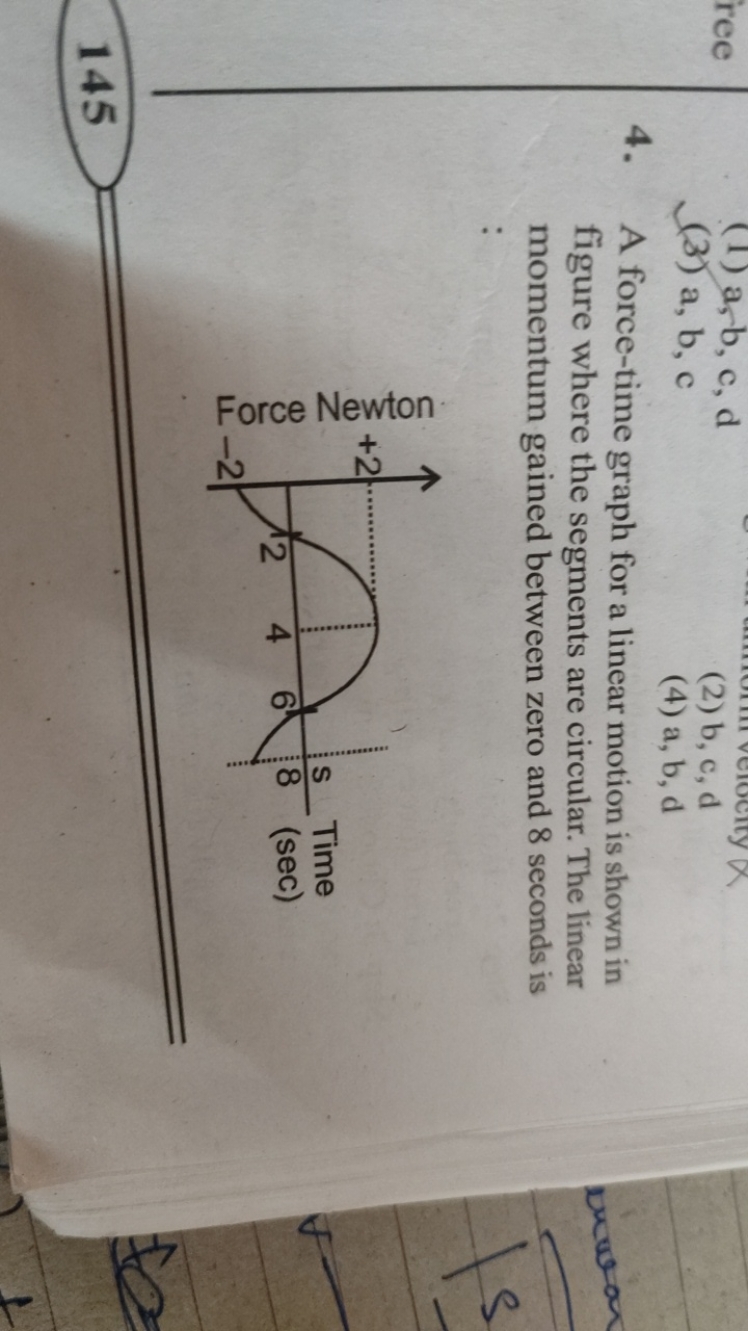 ree
(3) a, b, c
(2) b, c, d
(4) a, b, d
4. A force-time graph for a li