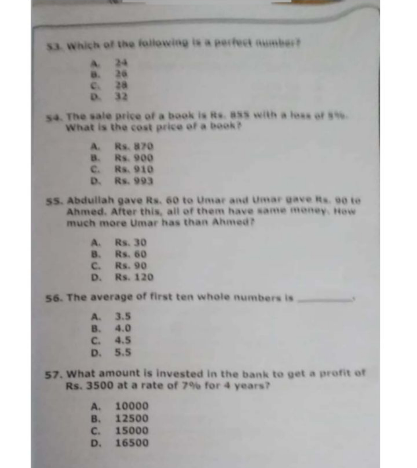 53. Which of the followieg is a perfect aumbert?
A. 24
B. 26
C. 28
D. 