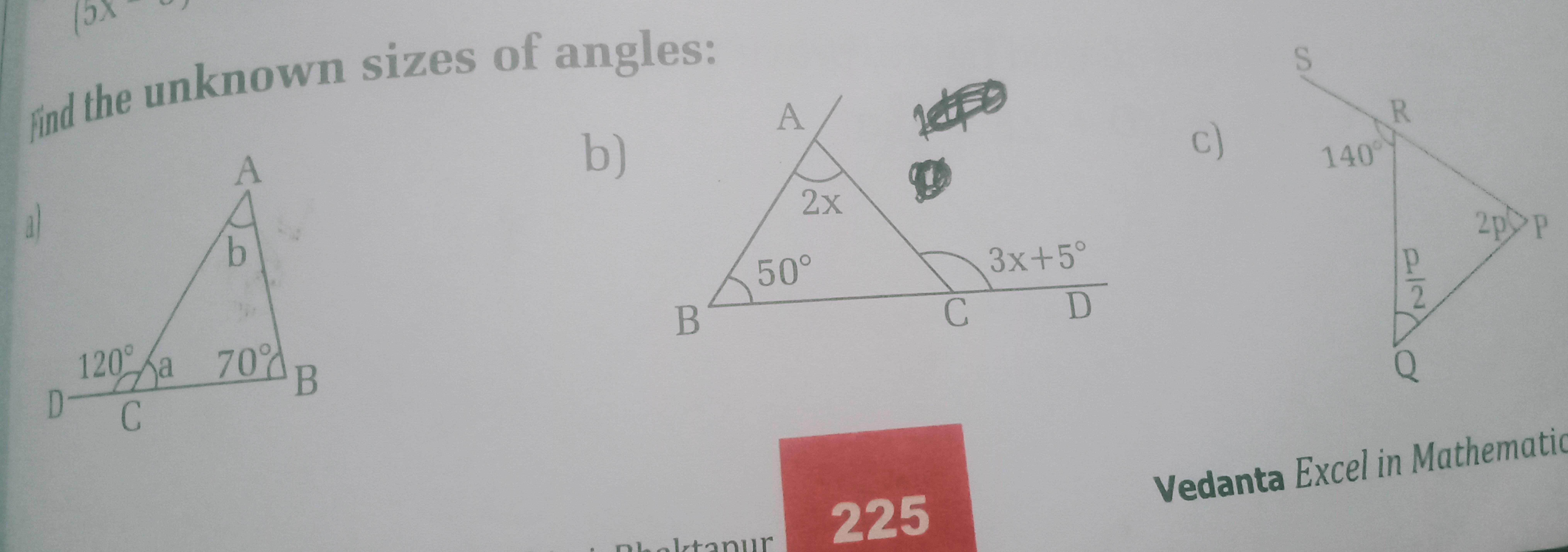 find the unknown sizes of angles: