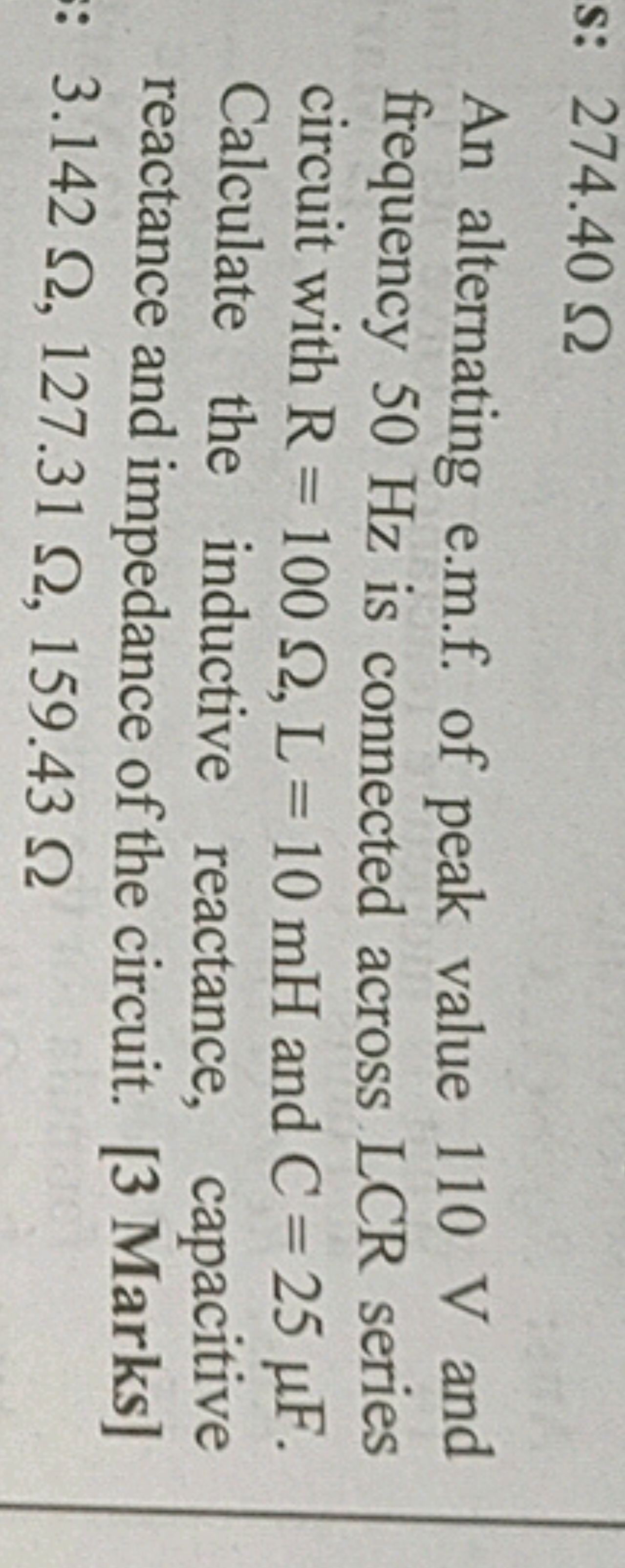 An alternating e.m.f. of peak value 110 V and frequency 50 Hz is conne