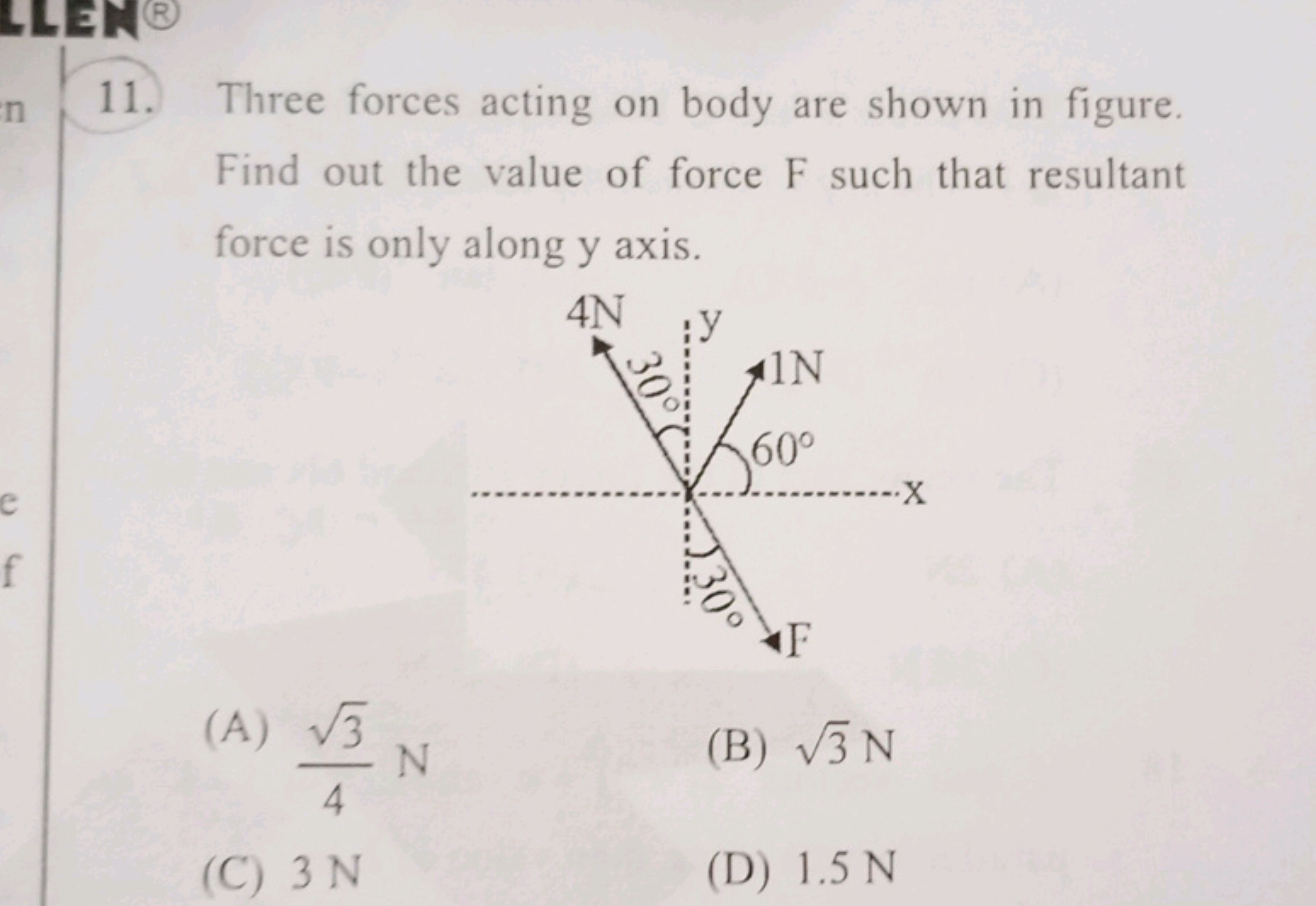 11. Three forces acting on body are shown in figure. Find out the valu