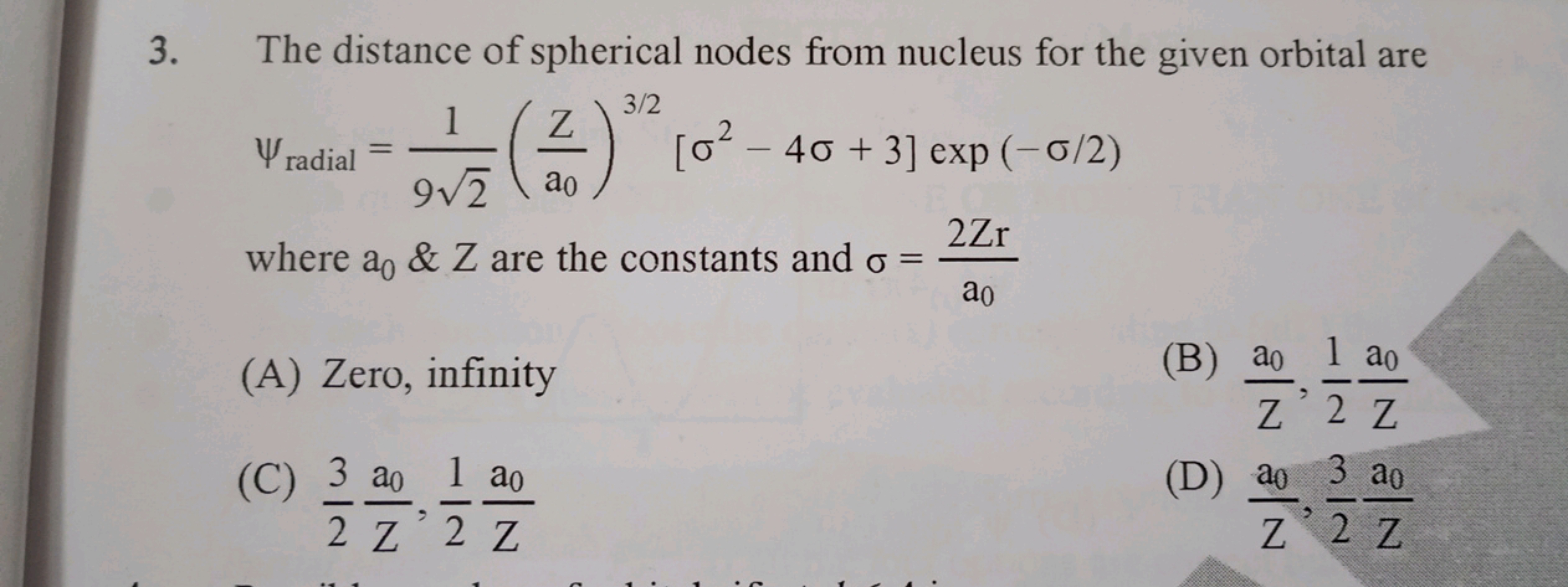 3. The distance of spherical nodes from nucleus for the given orbital 