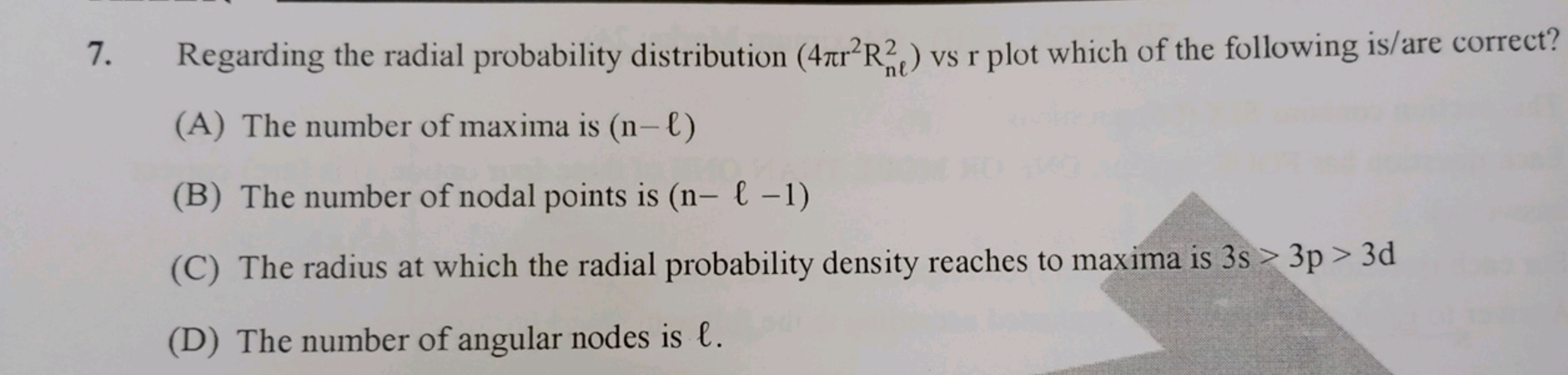 7. Regarding the radial probability distribution (4πr2Rnℓ2​) vs r plot