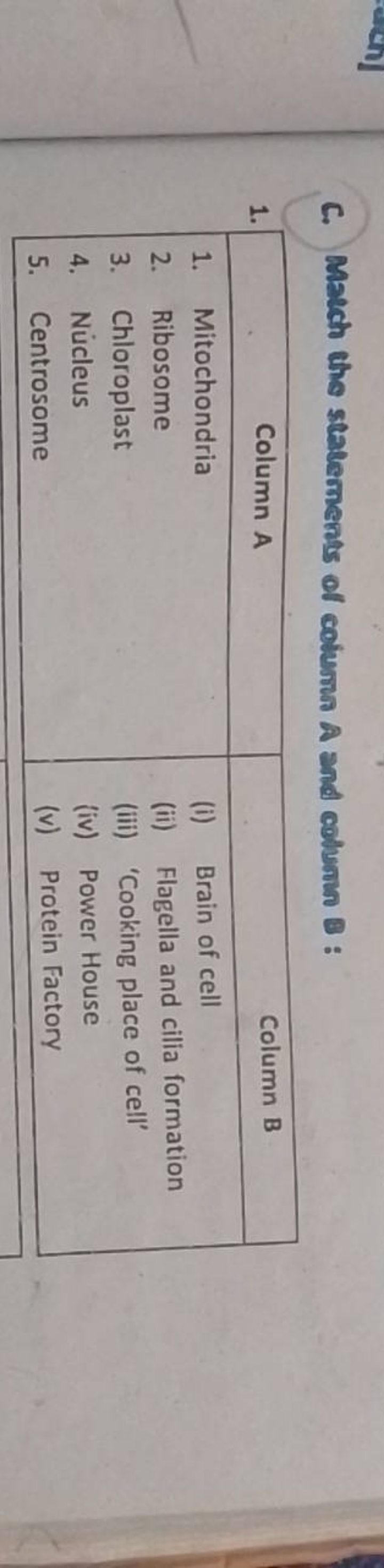 C. Match the statements of columa A and column B :
1.
\begin{tabular} 