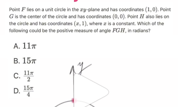 Point F lies on a unit circle in the xy-plane and has coordinates (1,0