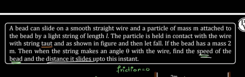 A bead can slide on a smooth straight wire and a particle of mass m at