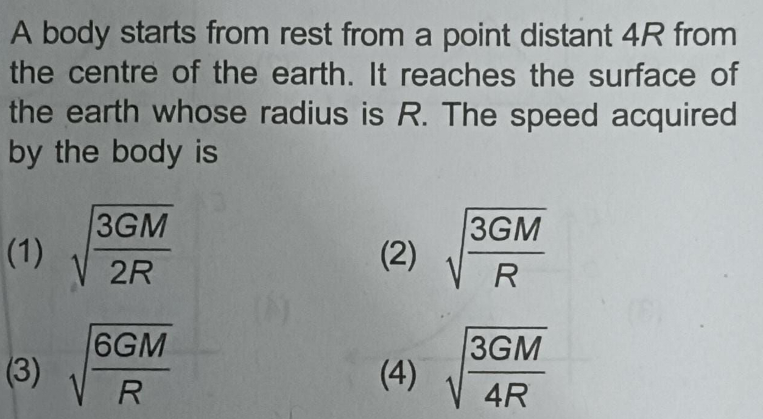 A body starts from rest from a point distant 4R from the centre of the