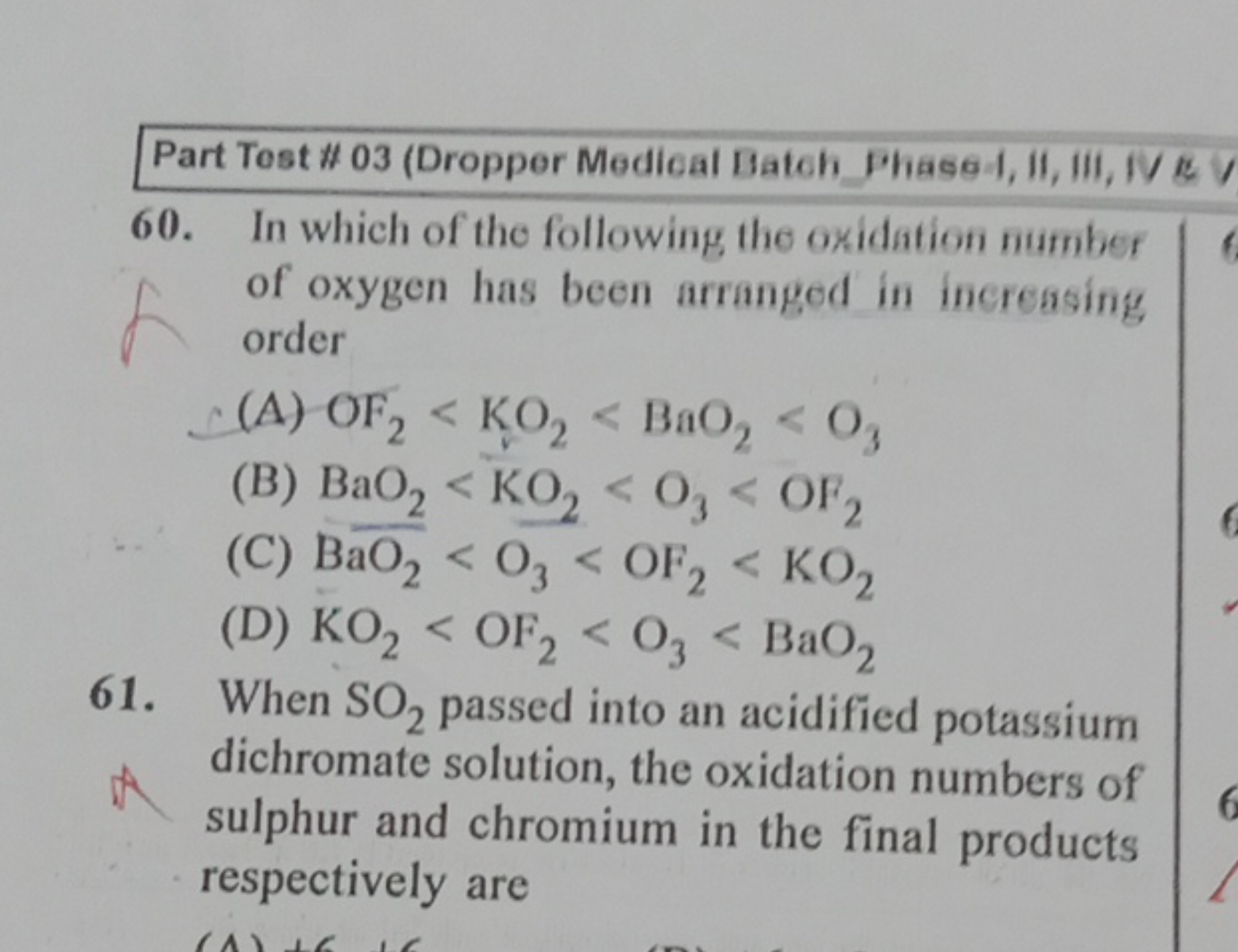 Part Test \# 03 (Dropper Medical Batoh Phase-l, II, III, IV \&
60. In 