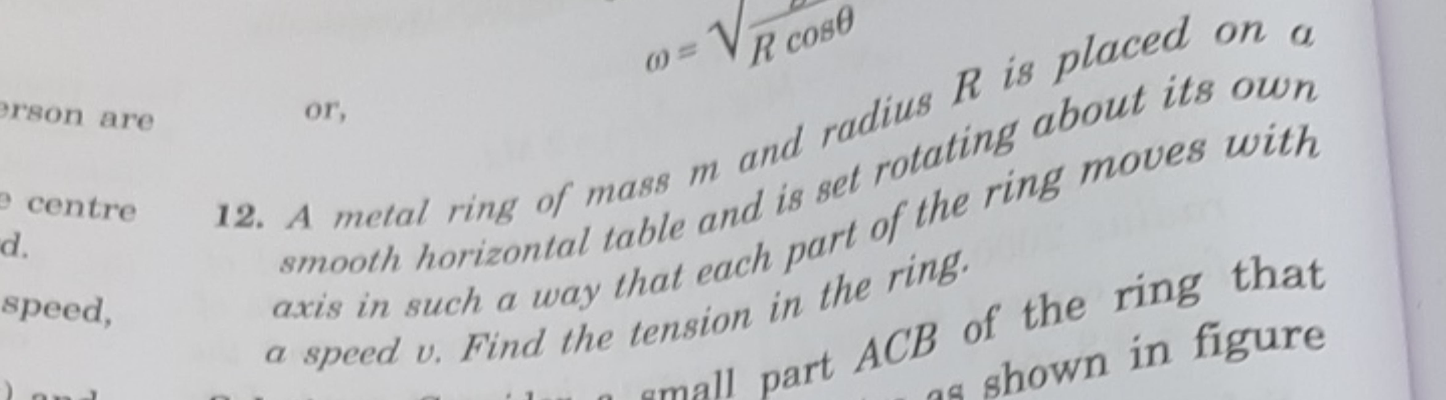 ω=Rcos8θ​
or,
12. A metal ring of mass m and radius R is placed on a s