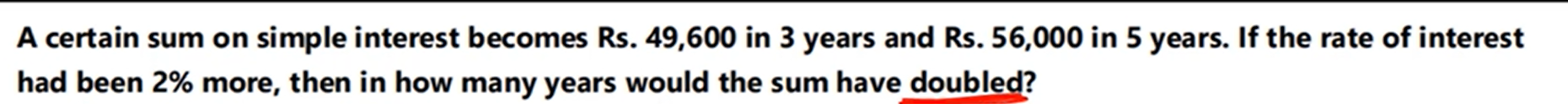 A certain sum on simple interest becomes Rs. 49,600 in 3 years and Rs.