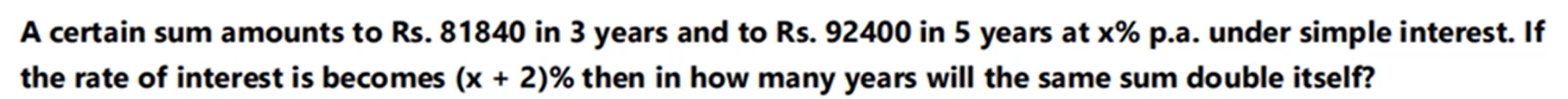 A certain sum amounts to Rs. 81840 in 3 years and to Rs. 92400 in 5 ye