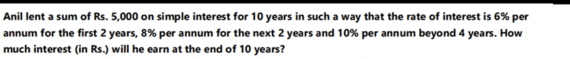 Anil lent a sum of Rs. 5,000 on simple interest for 10 years in such a