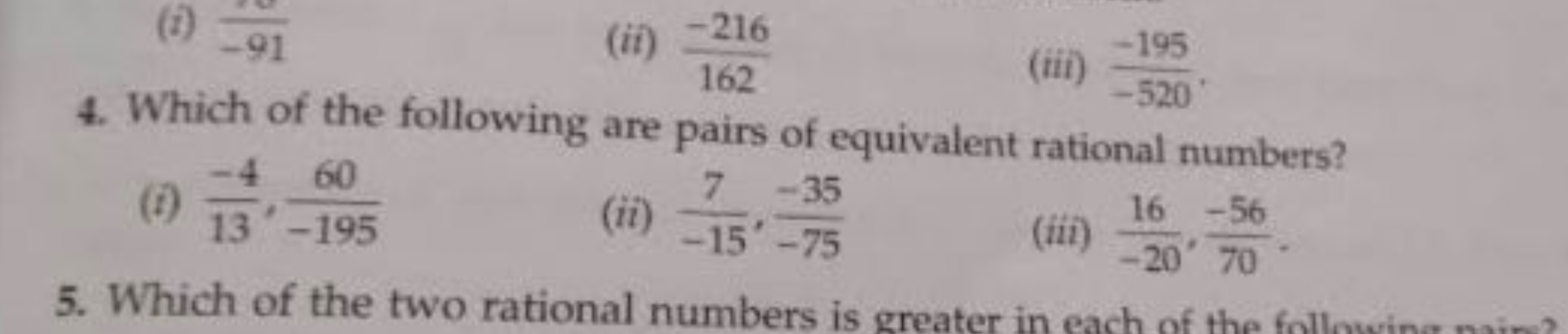 4. Which of the following are pairs of equivalent rational numbers?
(i