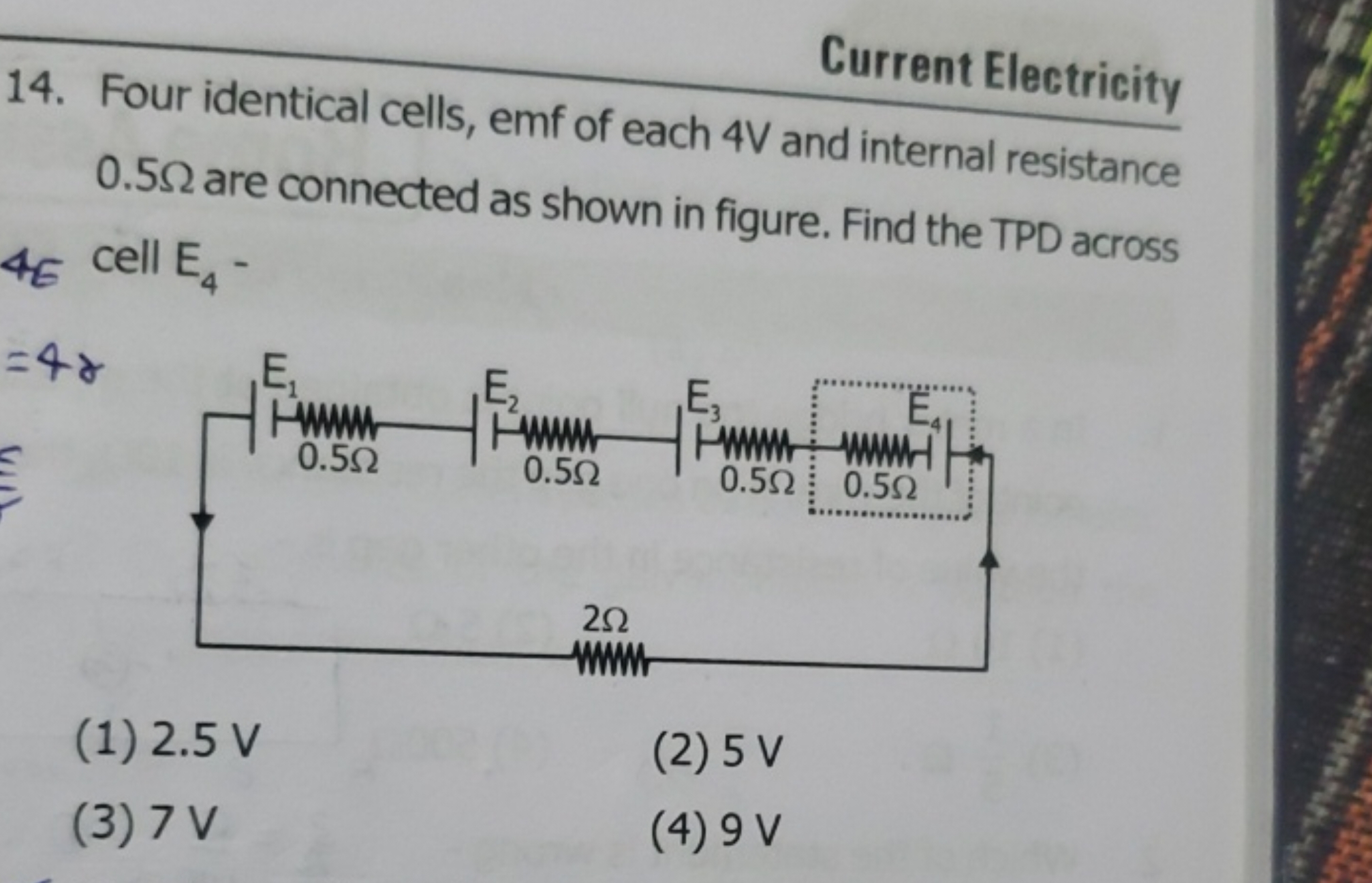 Current Electricity
14. Four identical cells, emf of each 4 V and inte