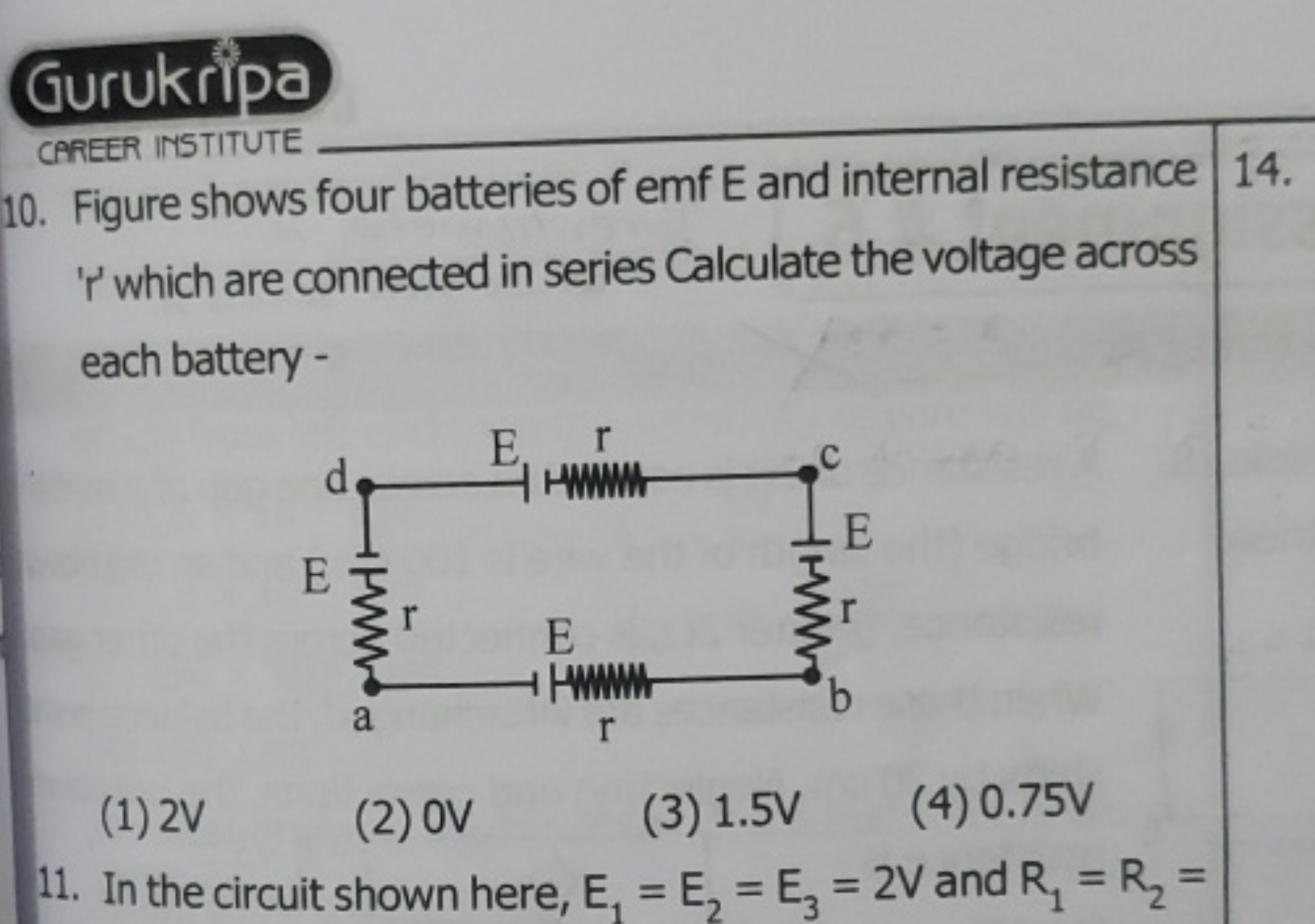 Gurukripa
CAREER INSTITUTE 
10. Figure shows four batteries of emf E a