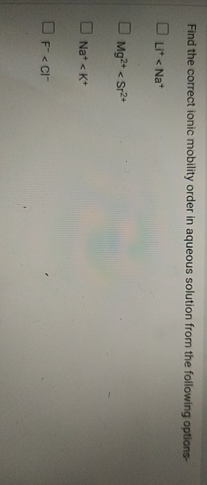 Find the correct ionic mobility order in aqueous solution from the fol