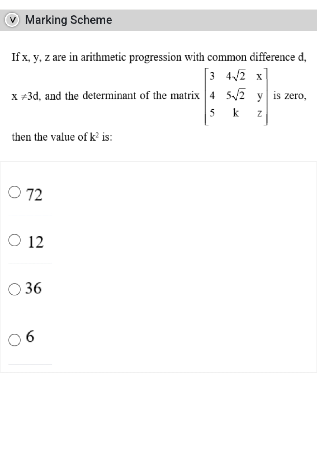 Marking Scheme

If x,y,z are in arithmetic progression with common dif