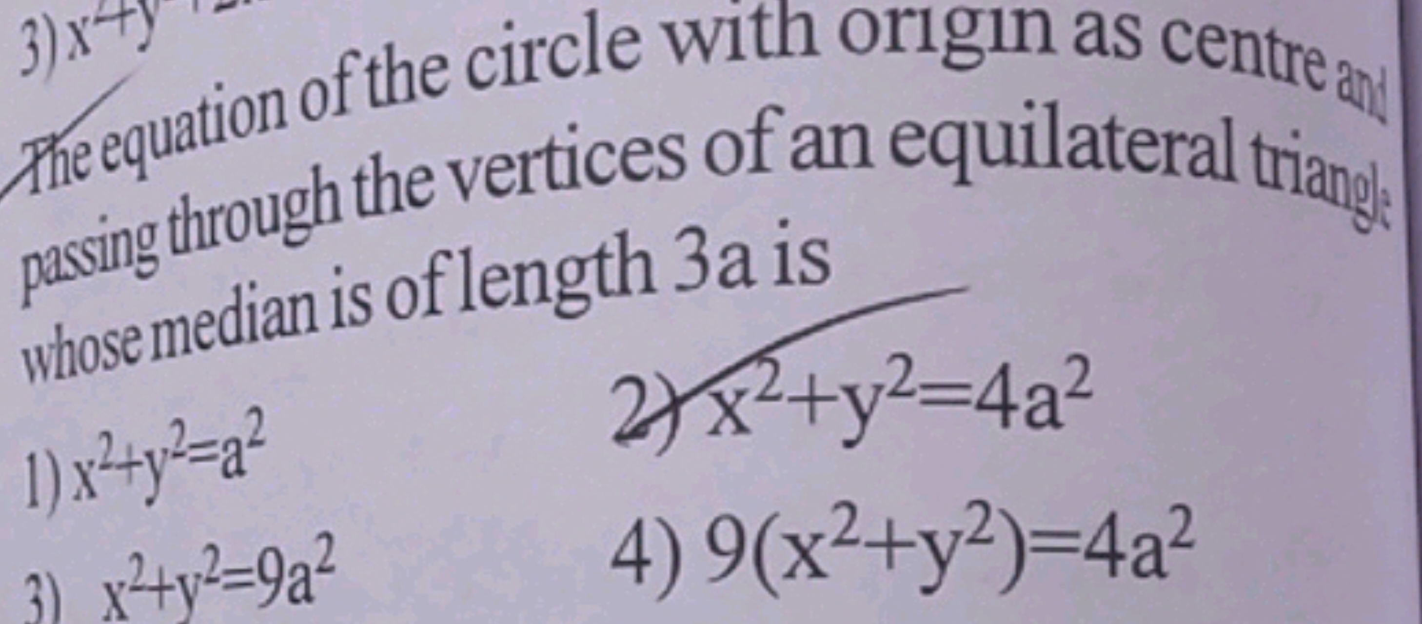 The equation of the circle with origin as centre an pasing through the