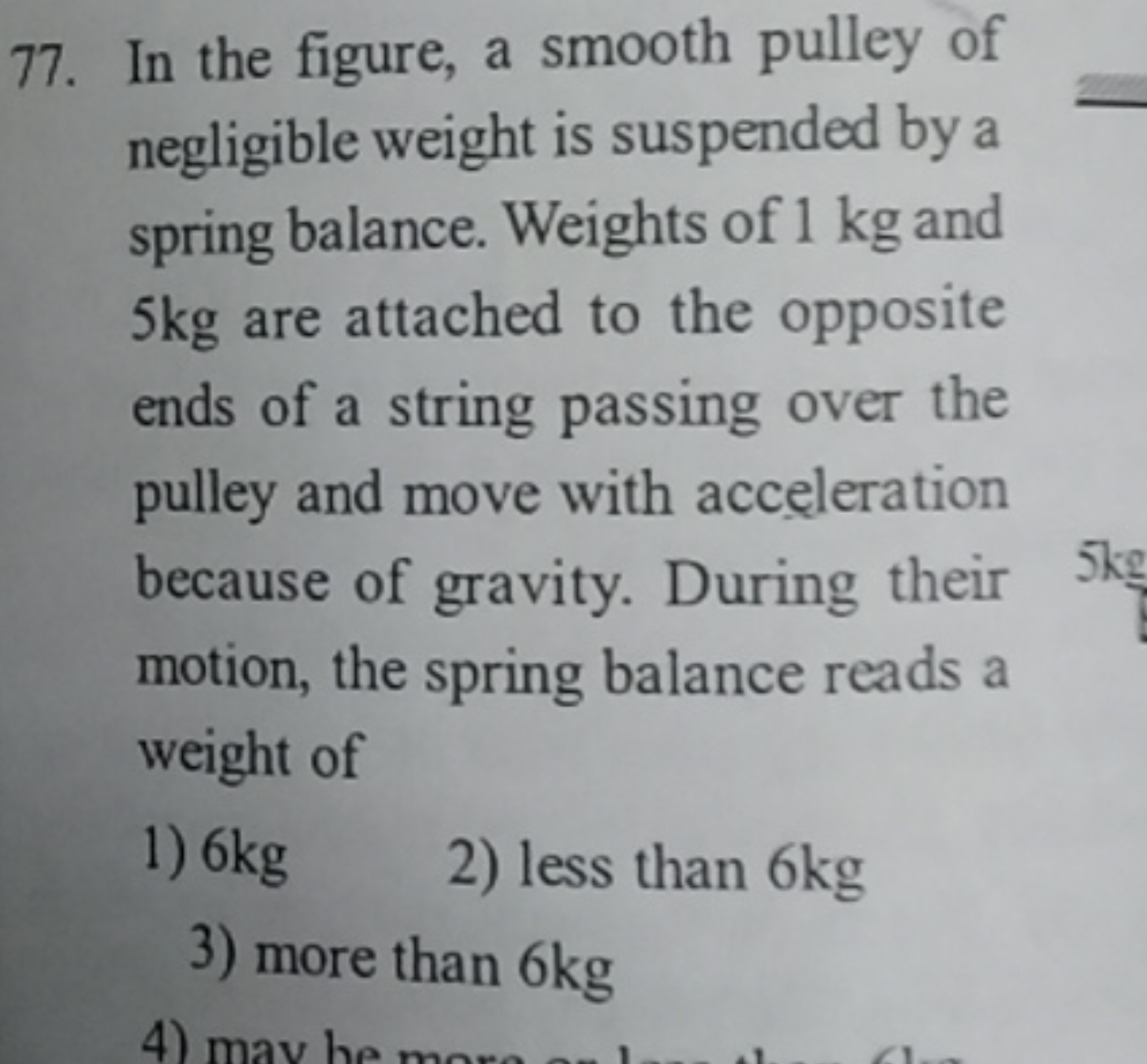 77. In the figure, a smooth pulley of negligible weight is suspended b