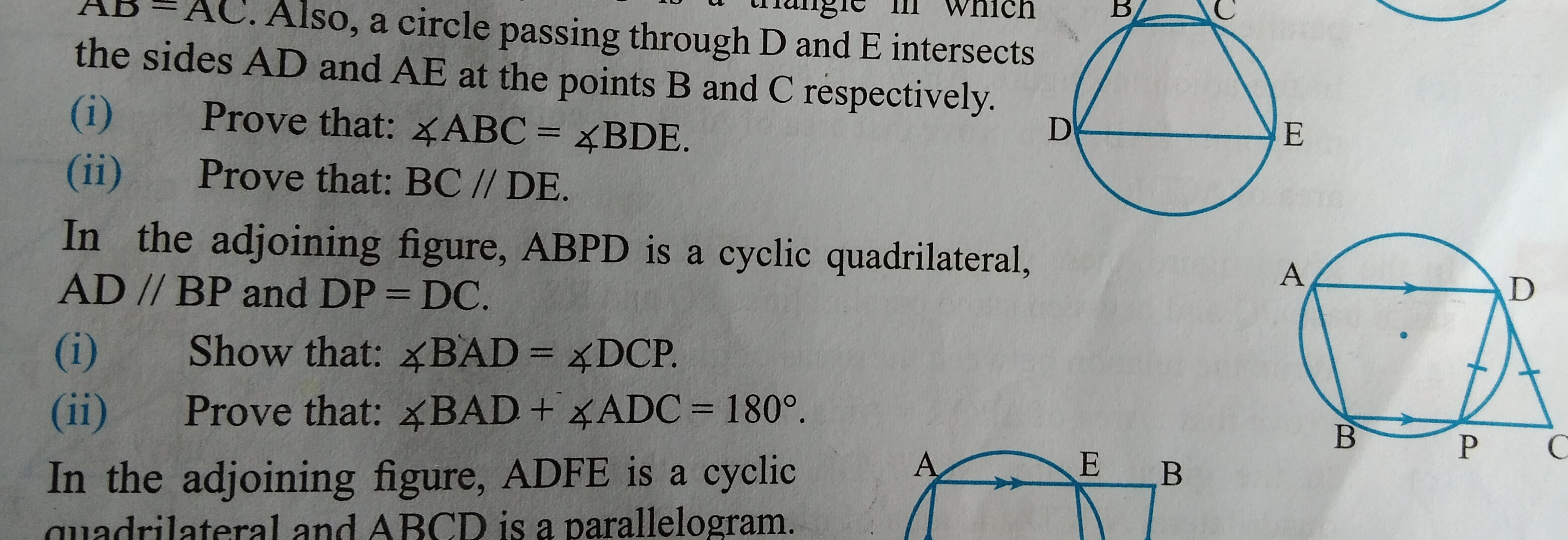 Aso, a circle passing through D and E intersects
(i) Prove that: \Vara