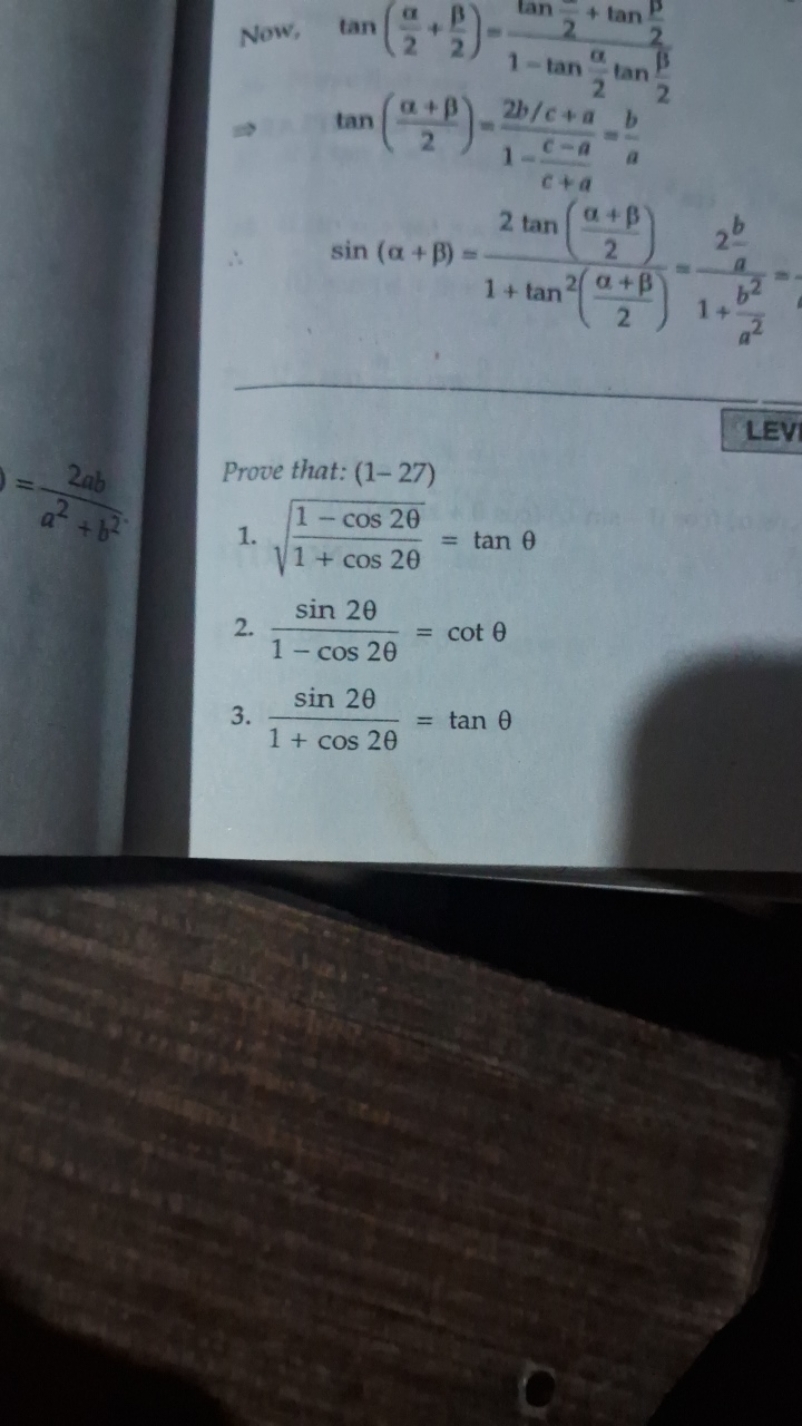 Now, tan(2α​+2β​)=1−tan2α​tan2β​tan2α​+tan2β​​
⇒tan(2α+β​)=1−c+ac−a​2b