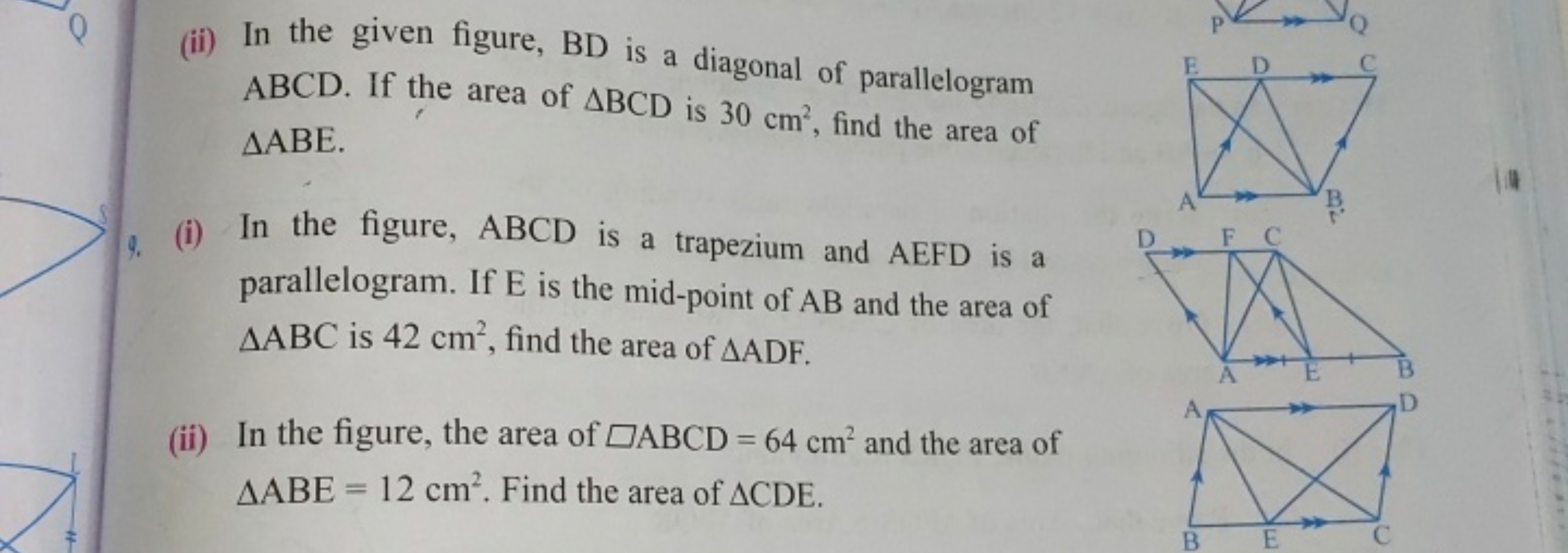 (ii) In the given figure, BD is a diagonal of parallelogram ABCD. If t