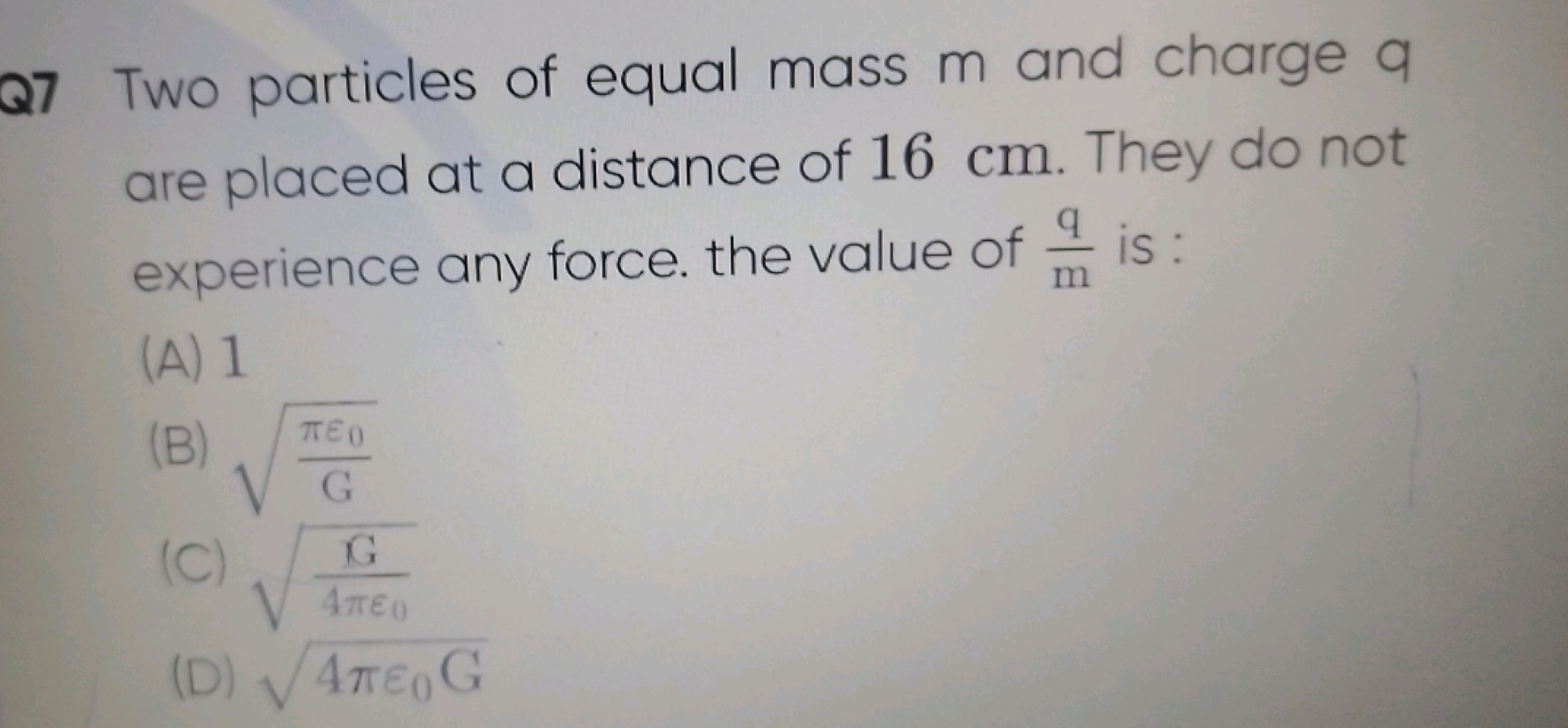 Q7 Two particles of equal mass m and charge a are placed at a distance