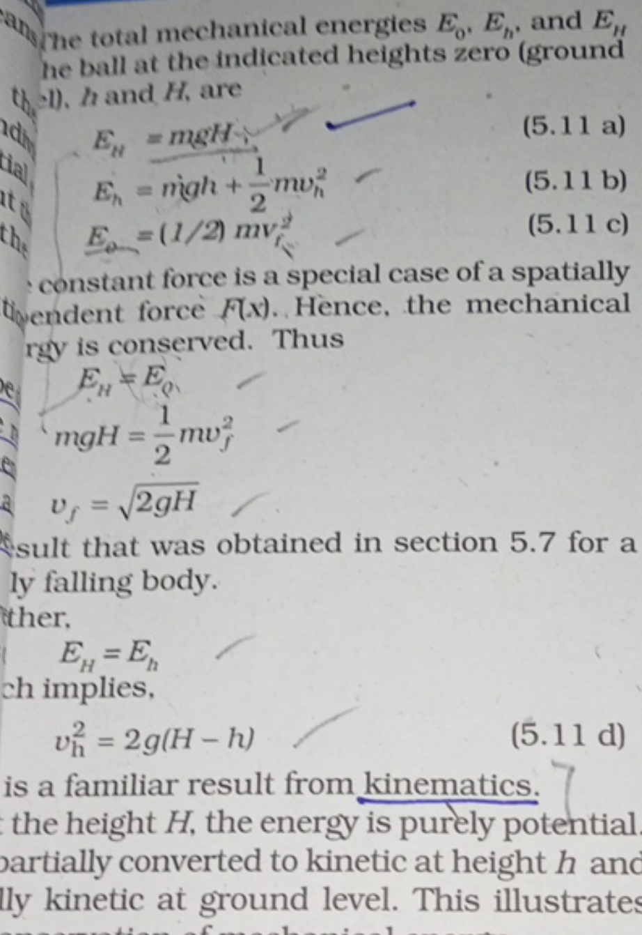 The total mechanical energies E0​,Eh​, and EH​ he ball at the indicate