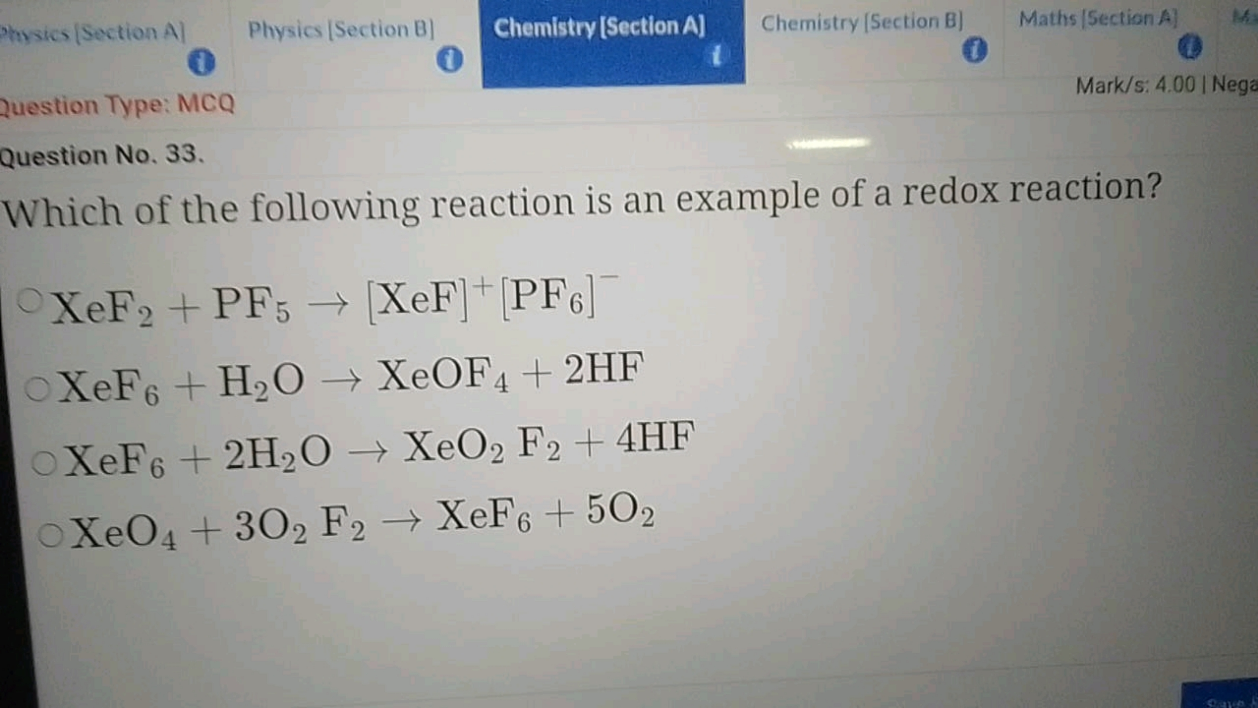 Physics [ Section B
Chemistry [Section A ]
Chemistry (Section B)
Maths